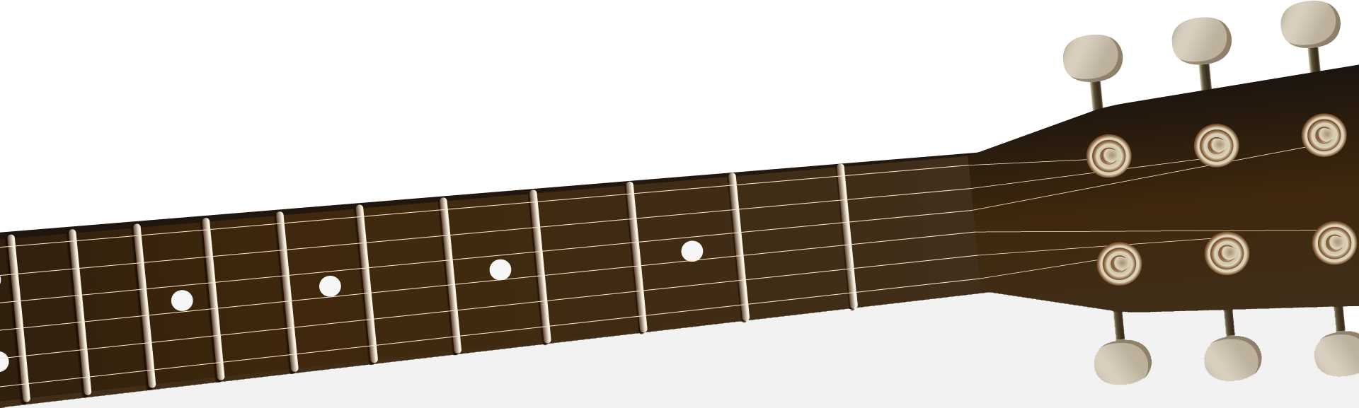 A guitar with six strings and one dot on the fretboard.